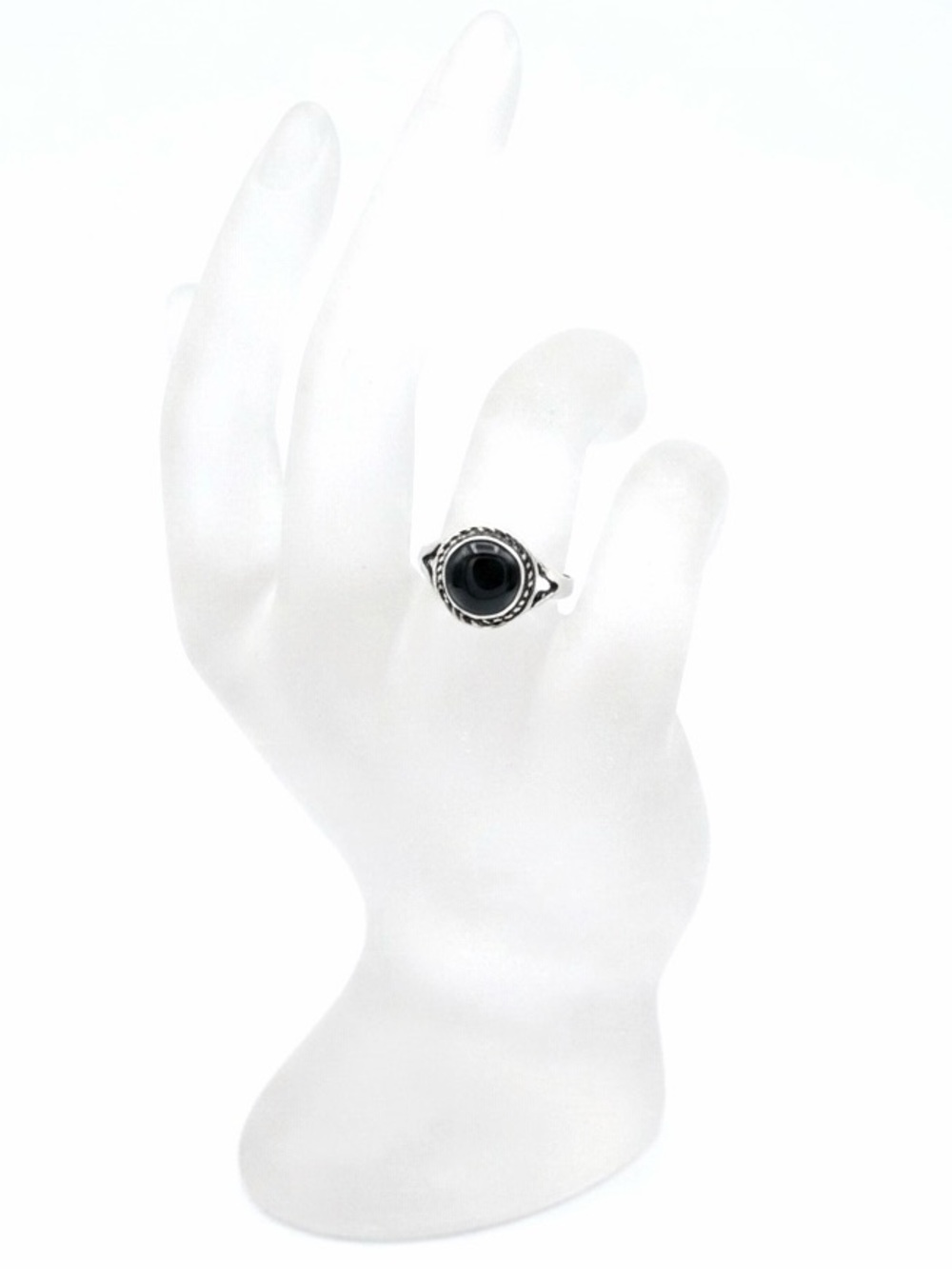 New Boho Minimalist Handmade Sterling Silver Black Acrylic Round Ring